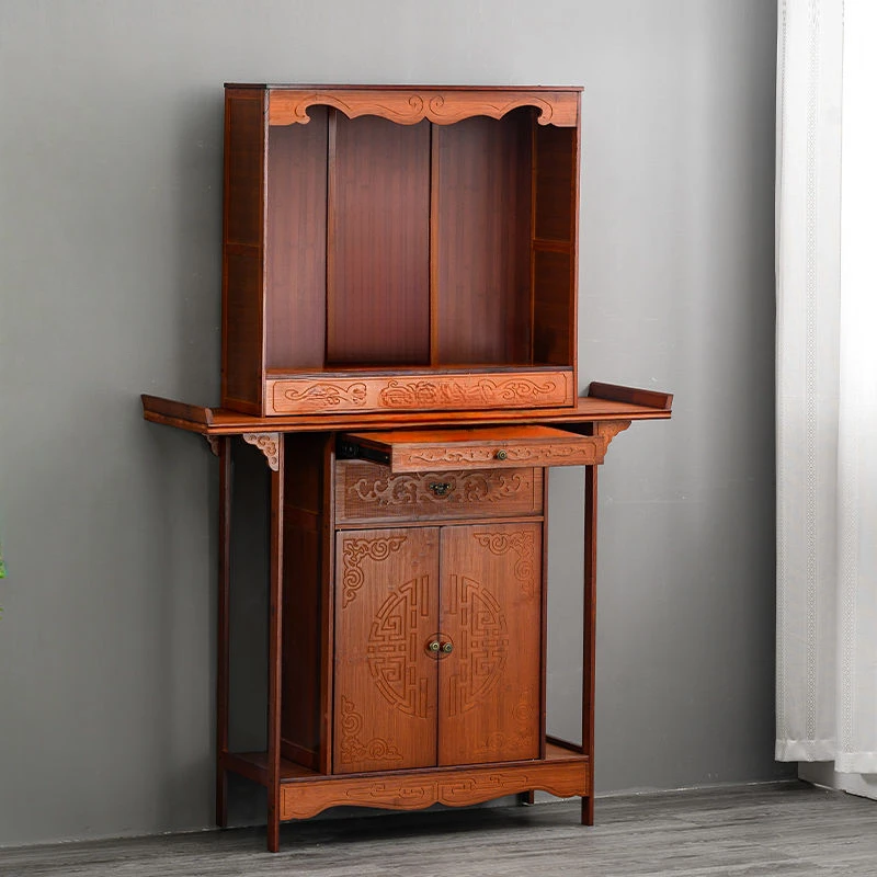 玄关柜供桌雕花立柜一体柜楠竹家用门厅玄关桌新中式摆件香案台