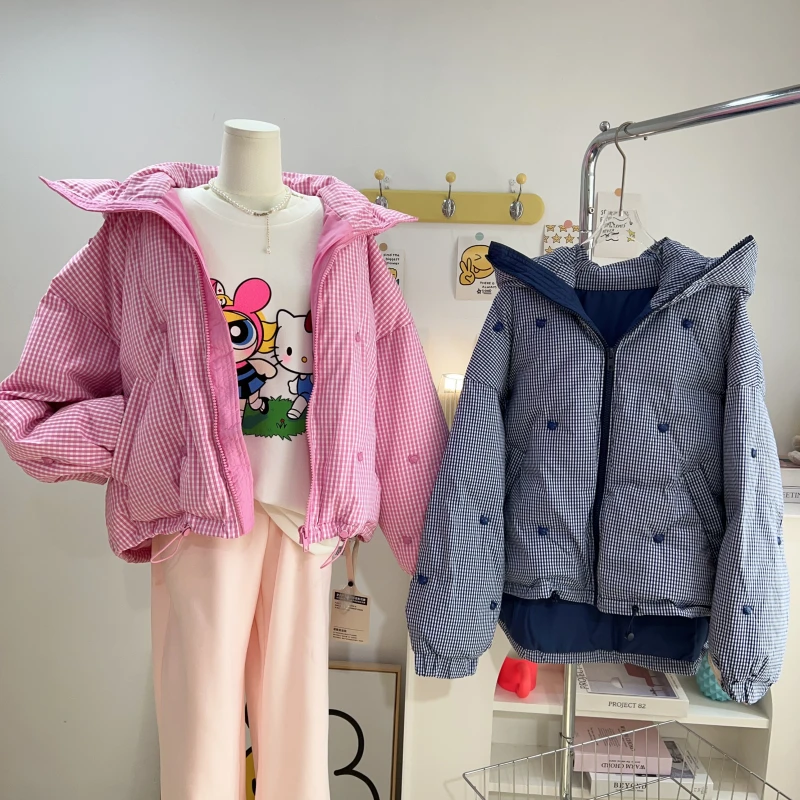 【钱呼呼】2024秋冬新款小众设计立体小熊熊可爱格子面包服前短后长