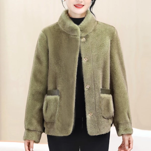 【莲姐严选】冬季高贵毛毛一体外套女减龄穿搭短款毛毛外套加厚2015