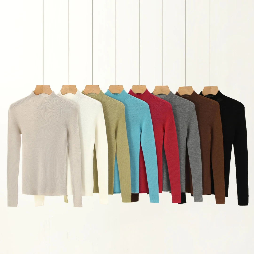 新澳·精纺纯毛色半高领修身百搭套头打底针织衫