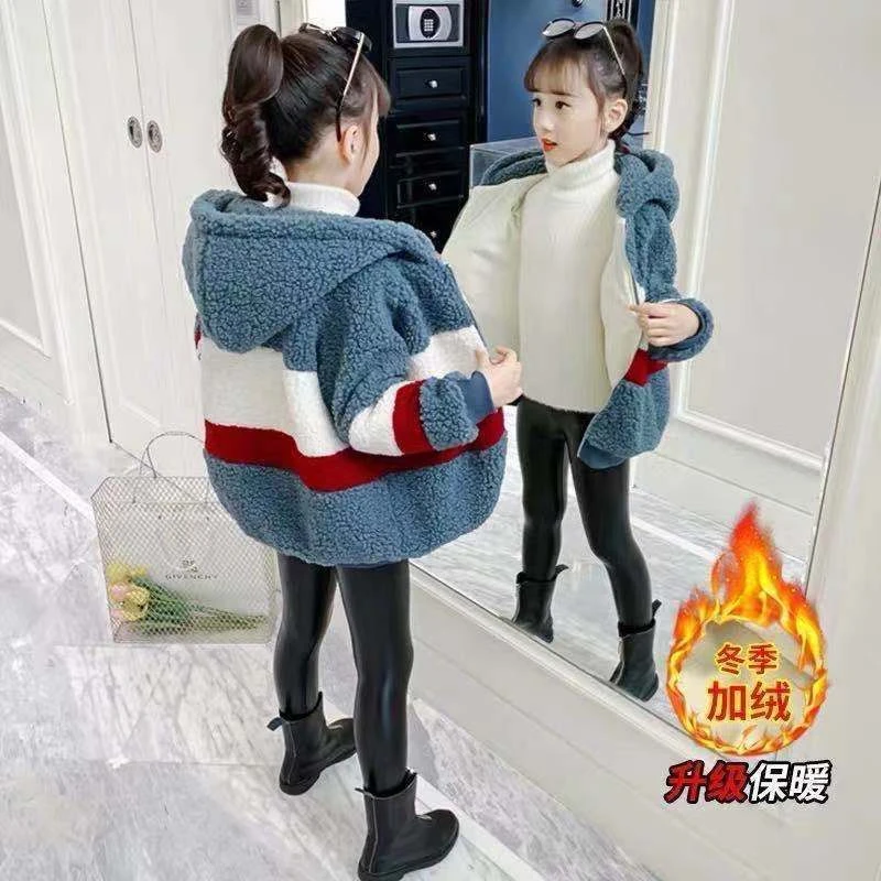巴拉女童外套秋冬装2023新款洋气中大童羊羔绒上衣儿童时尚潮流毛