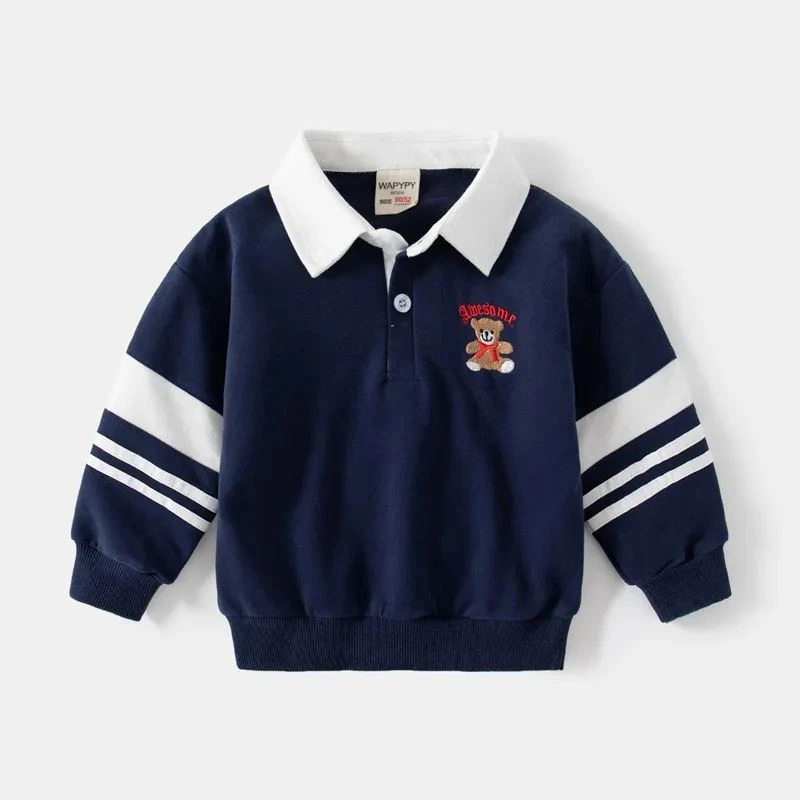 巴拉男童POLO衫2023春秋新款韩版儿童长袖女童学院风洋气翻领上衣