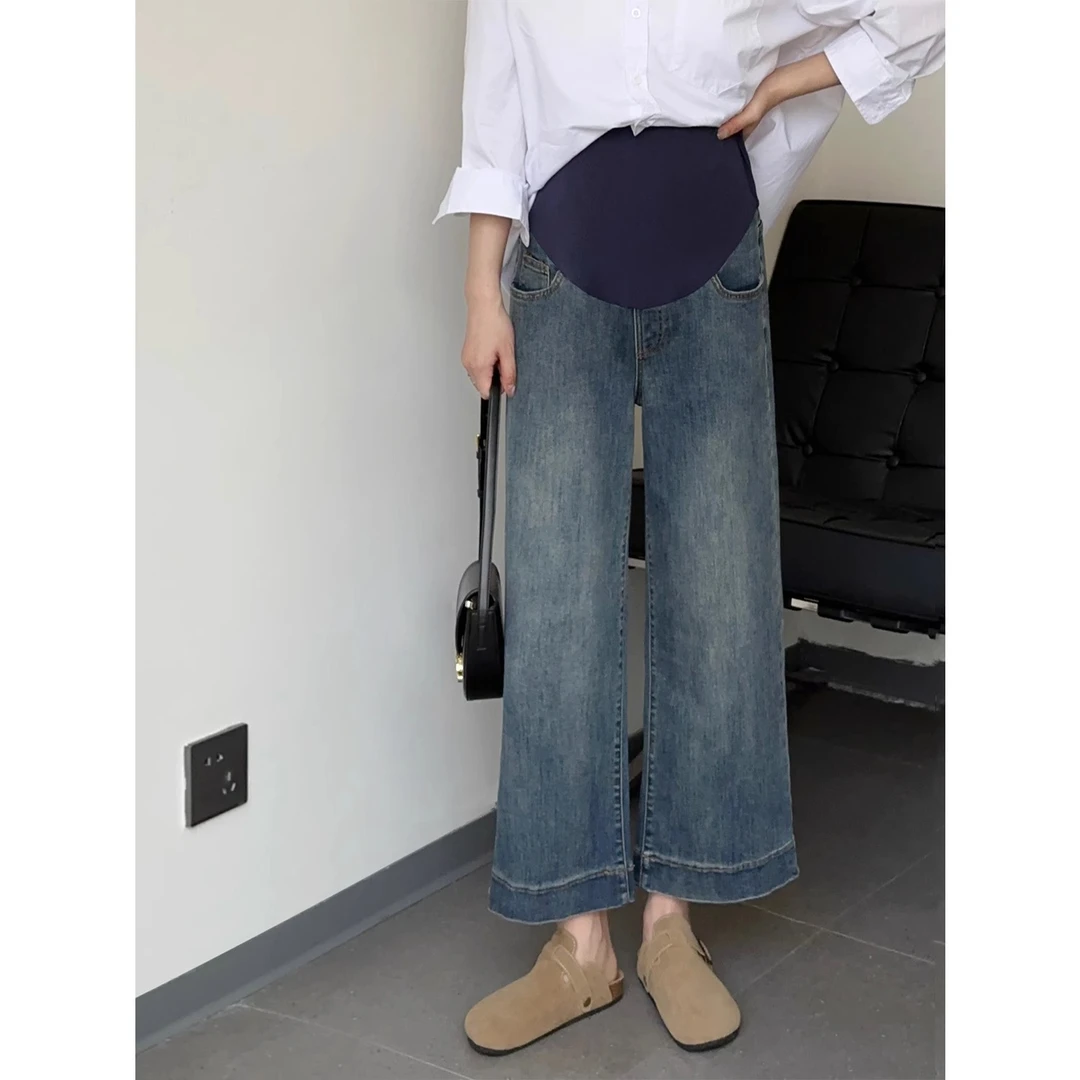 孕妇阔腿牛仔裤春秋新款外穿时尚宽松高弹小个子夏季洋气显瘦裤子