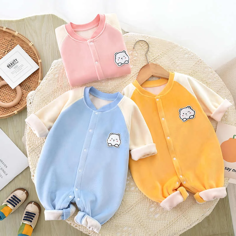 宝宝绒绒连体衣婴儿连体衣加绒春秋季初生宝宝保暖衣新生儿衣服