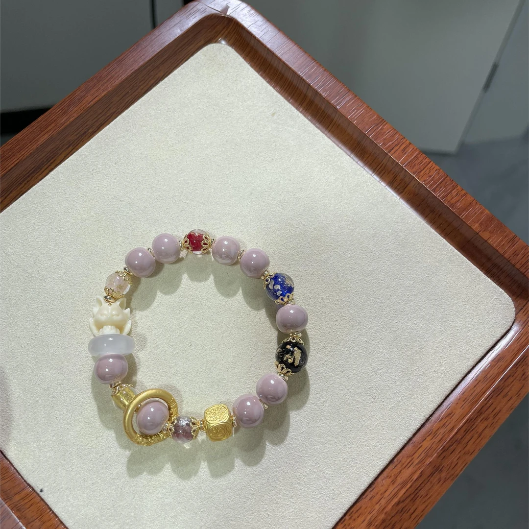 非金属玻璃手链 经典款   马卡龙粉瓷九尾狐手串