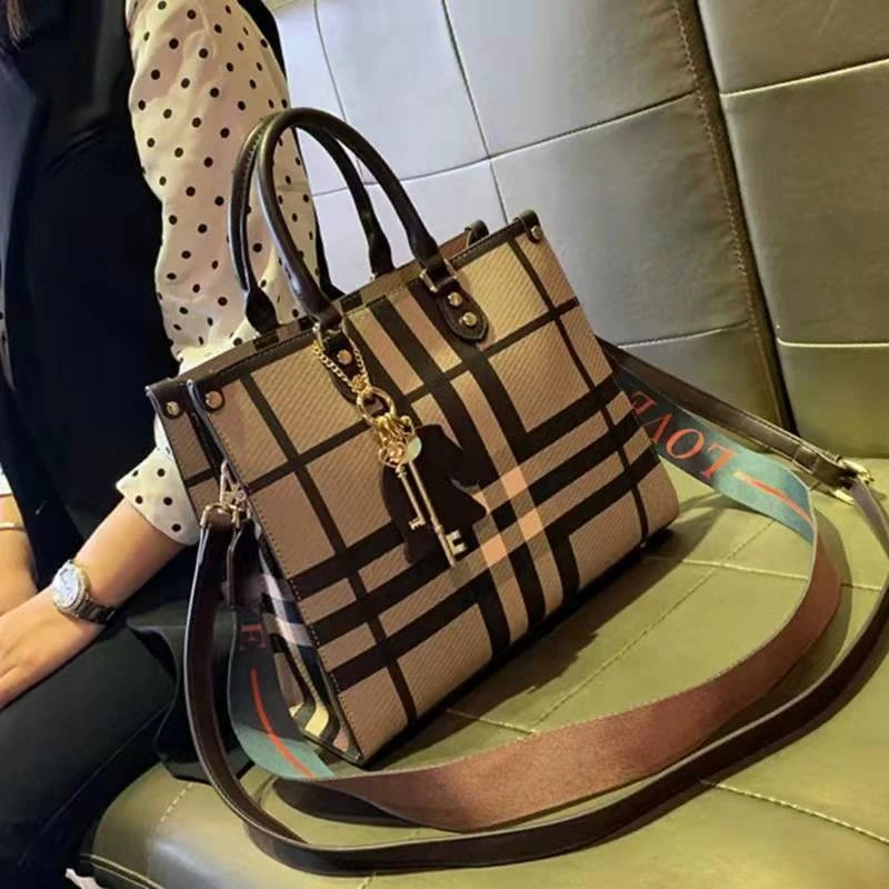 2023经典格子手提包女简约百搭手拎母亲节包包单肩托特包女士