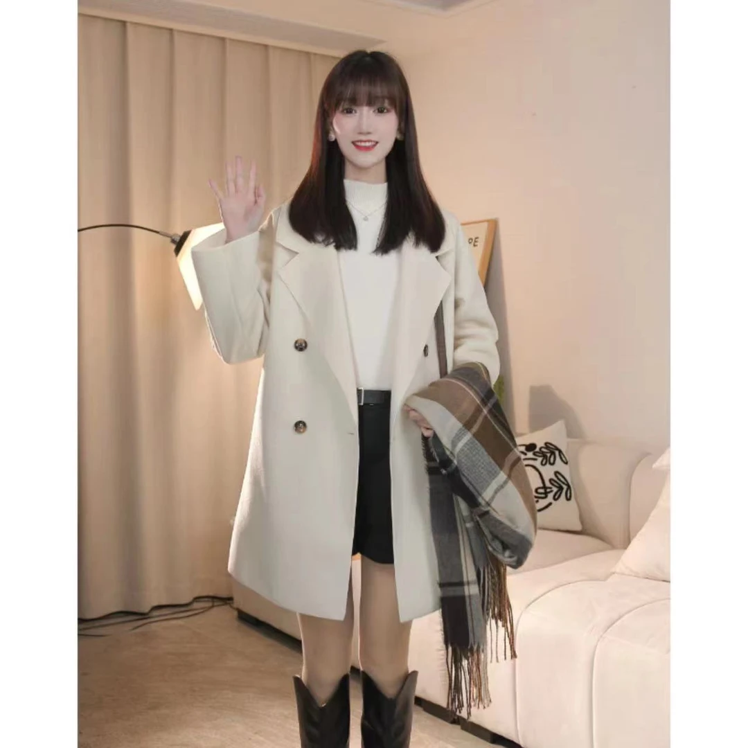 2024常规款韩版厚双面大衣时尚气质中长款春秋百搭潮毛呢外套