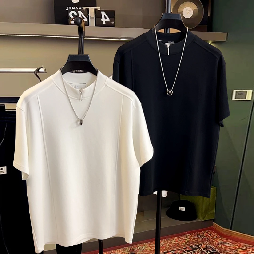 轻奢气质高级感半袖T恤简约ins潮流男士百搭圆领短袖宽松休闲夏季