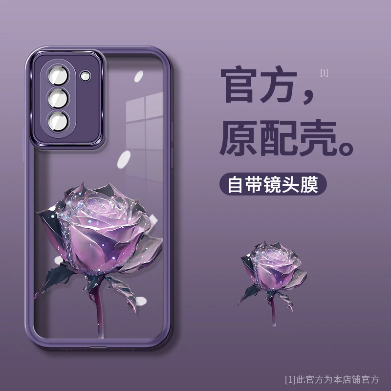 适用于华为nova10自带镜头膜紫色玫瑰花手机壳感防摔