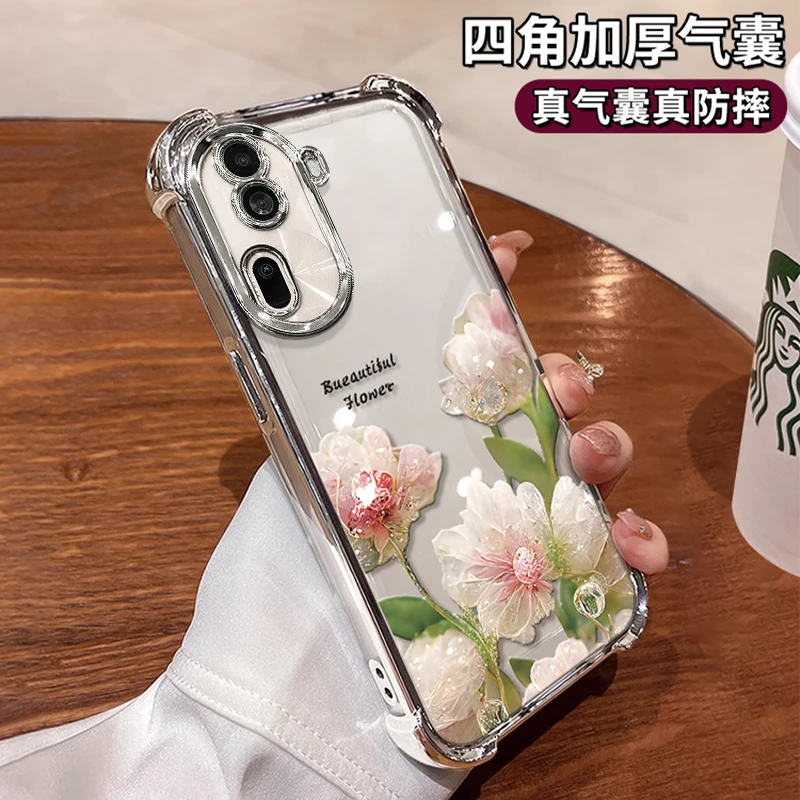 适用于OPPORENO11水晶花电镀防摔壳创意女款手机壳保护套