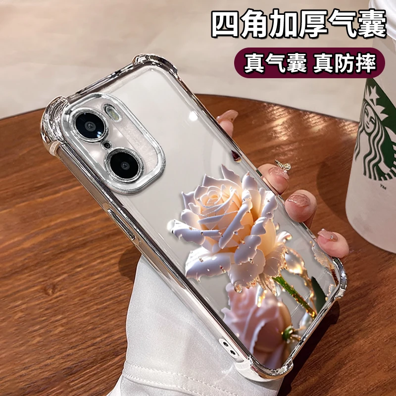适用于华为荣耀60水晶玫瑰电镀防摔壳创意女手机壳保护套