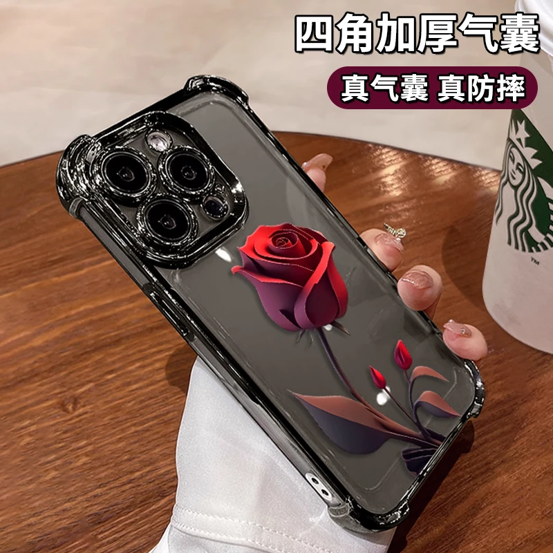 适用于苹果11promax一支玫瑰电镀防摔壳女款手机保护套透明保护壳