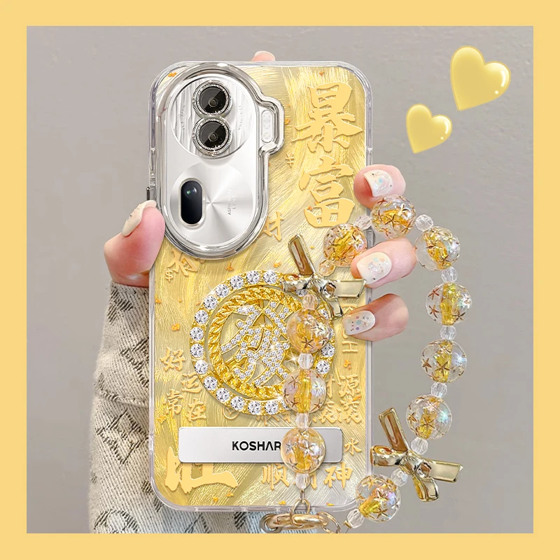 适用于OPPORENO11Pro暴富發转盘精孔羽纱壳女手机壳防摔保护