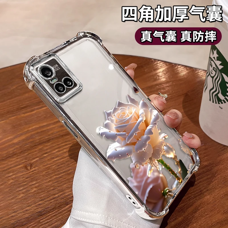 适用于VIVOS10水晶玫瑰电镀防摔壳创意女手机壳保护套