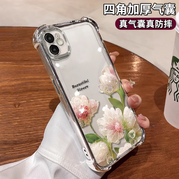 适用于苹果12水晶花电镀防摔壳防摔个性创意女款手机壳保护套