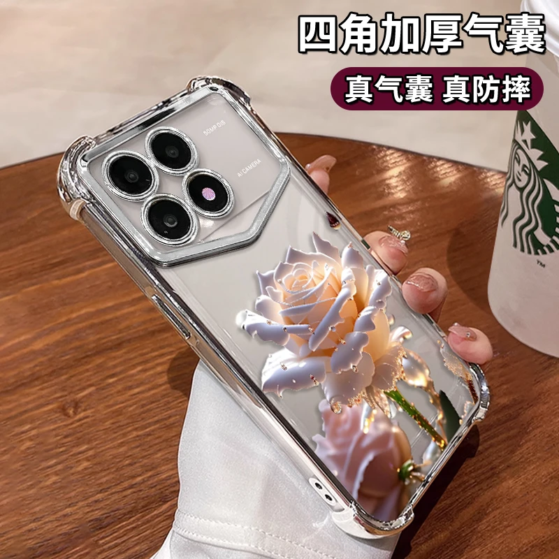 适用于红米K70水晶玫瑰电镀防摔壳创意女手机壳保护套