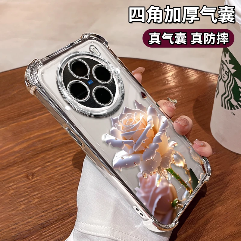 适用于VIVOX100PRO水晶玫瑰电镀防摔壳创意女手机壳保护套