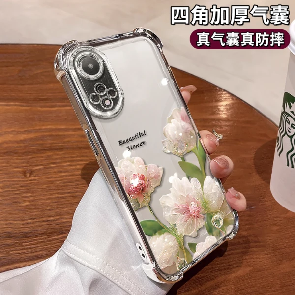 适用于华为荣耀50pro水晶花电镀防摔壳防摔创意女款手机壳保护套