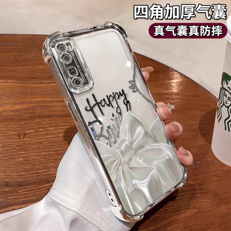 适用华为nova7pro丝绒蝴蝶结女款网红高级感保护套电镀防摔壳