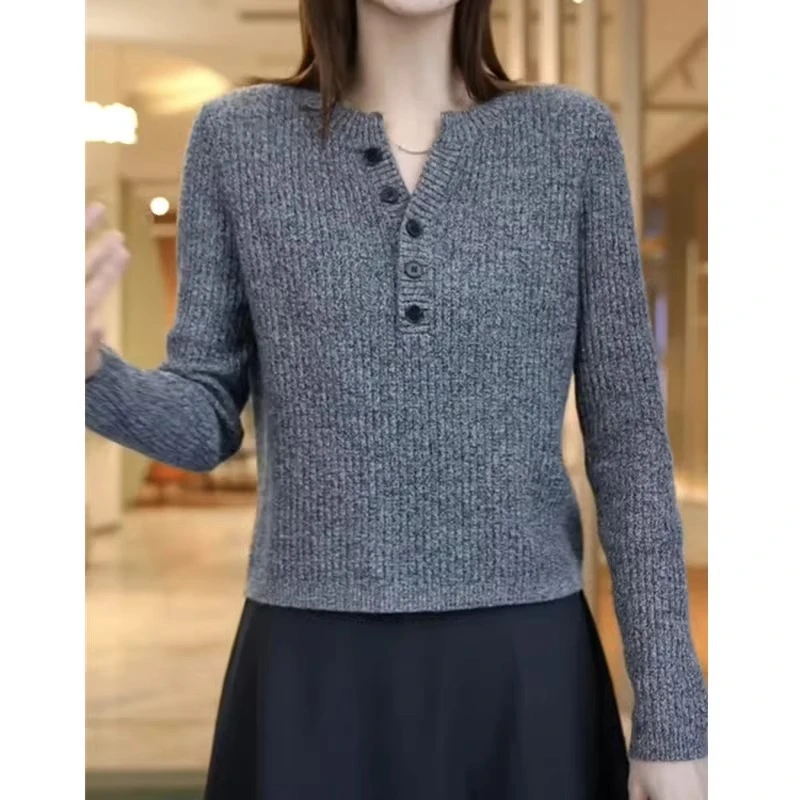 半开领针织毛衣女2025秋冬新款长袖减龄百搭针织简约加厚打底衫