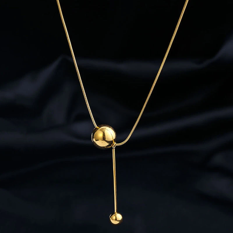 钛钢金色圆球项链女2022新款日韩轻奢小众ins冷