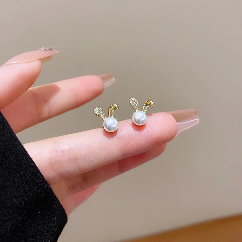 925银针兔子珠珠耳钉2023年新款潮小众设计感高级耳环
