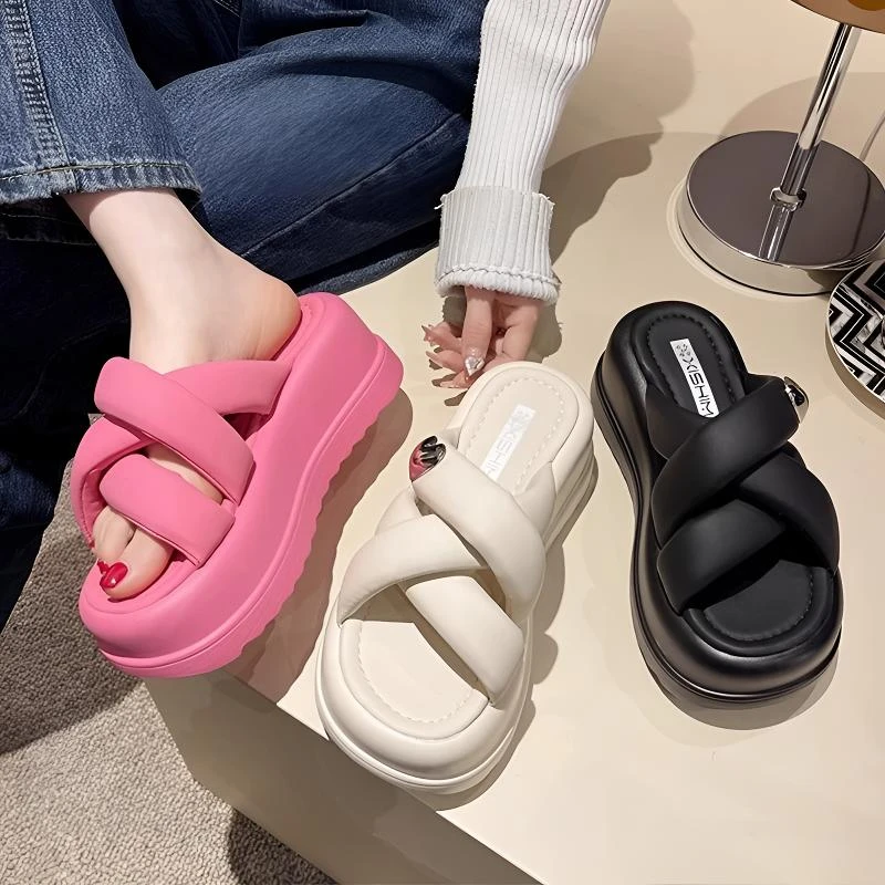 （小羽粉丝专享）时尚百搭休闲软底厚底小众外穿防滑网红交叉拖鞋