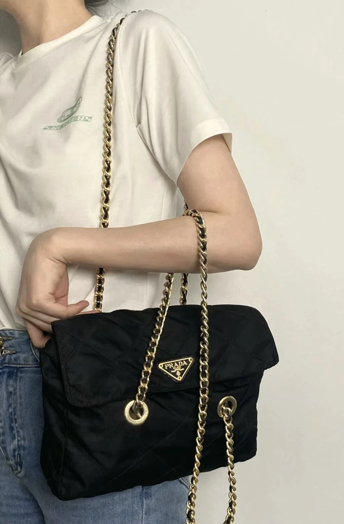 95新 Prada/普拉达 梵·心选/p家黑金翻盖降落伞30/全原/95新