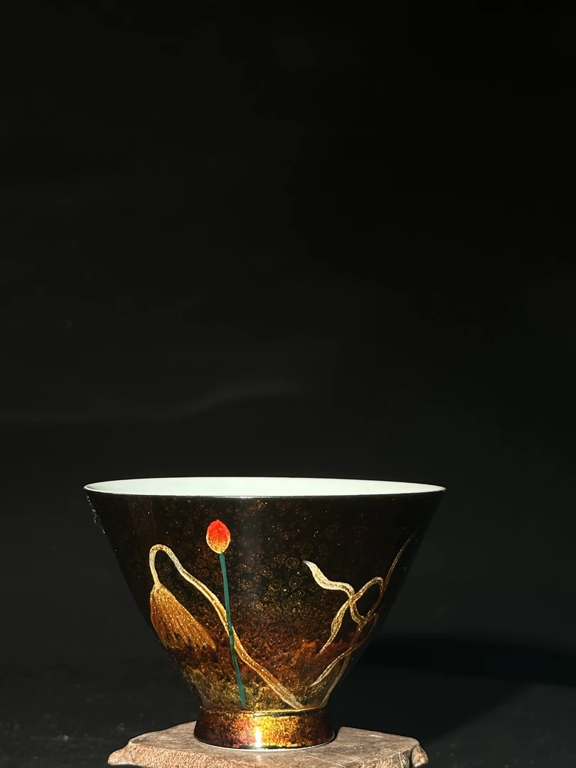 纯植物大漆荷莲斗笠杯