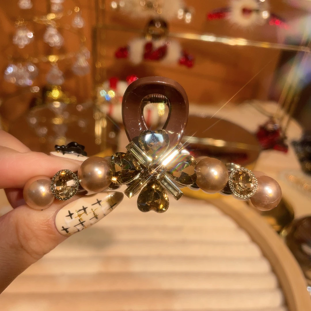 秋冬饰品轻奢珠珠抓夹气质双面韩版优雅精致