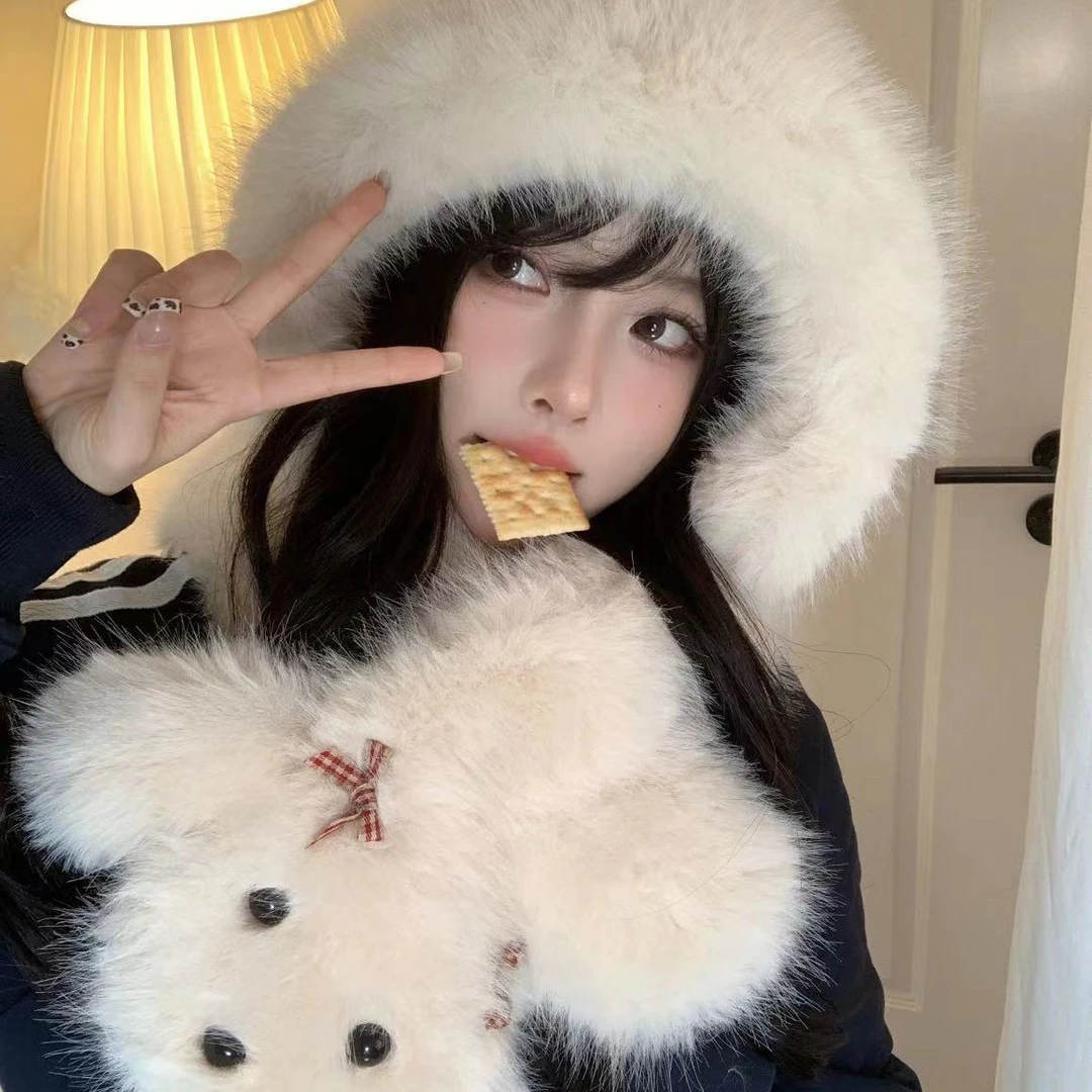 感氛围拉满小狗围巾可爱显脸小帽子围脖女秋冬保暖护耳盆帽雷锋帽