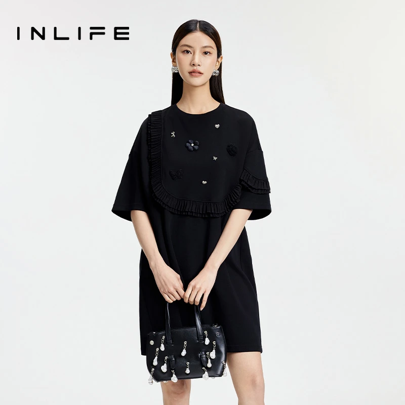 【万达1063】inlife时尚木耳边宽松休闲气质t恤T恤裙D23X2L3013