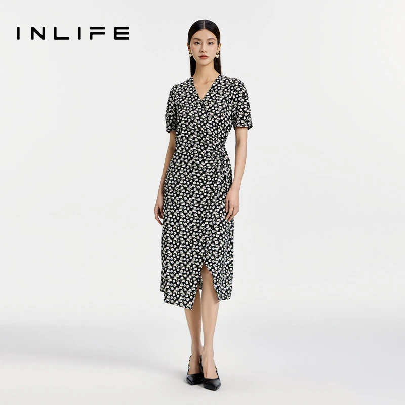 【万达1063】inlife法式收腰修身气质显瘦茶歇系中长裙J23X3L3537