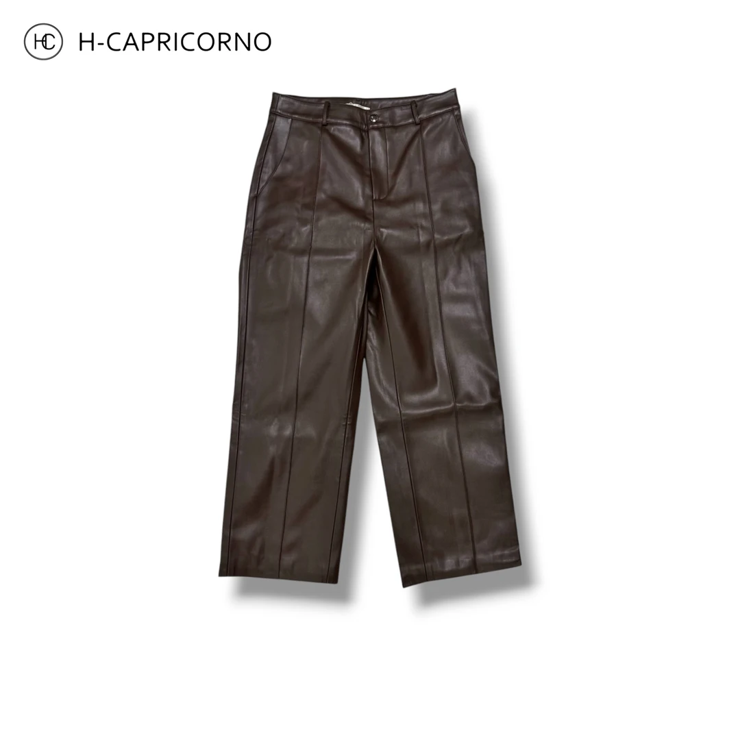 H-CAPRICO神裤舒服绵羊皮高延展抗皱免洗皮烟管裤直筒九分裤