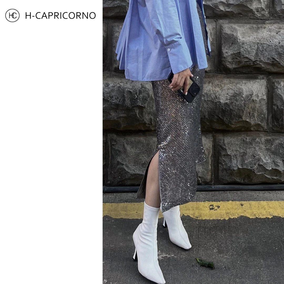 H-CAPRICORNO鱼美人波光轻都市氛围系朦胧浪漫珠片纱亮片半裙