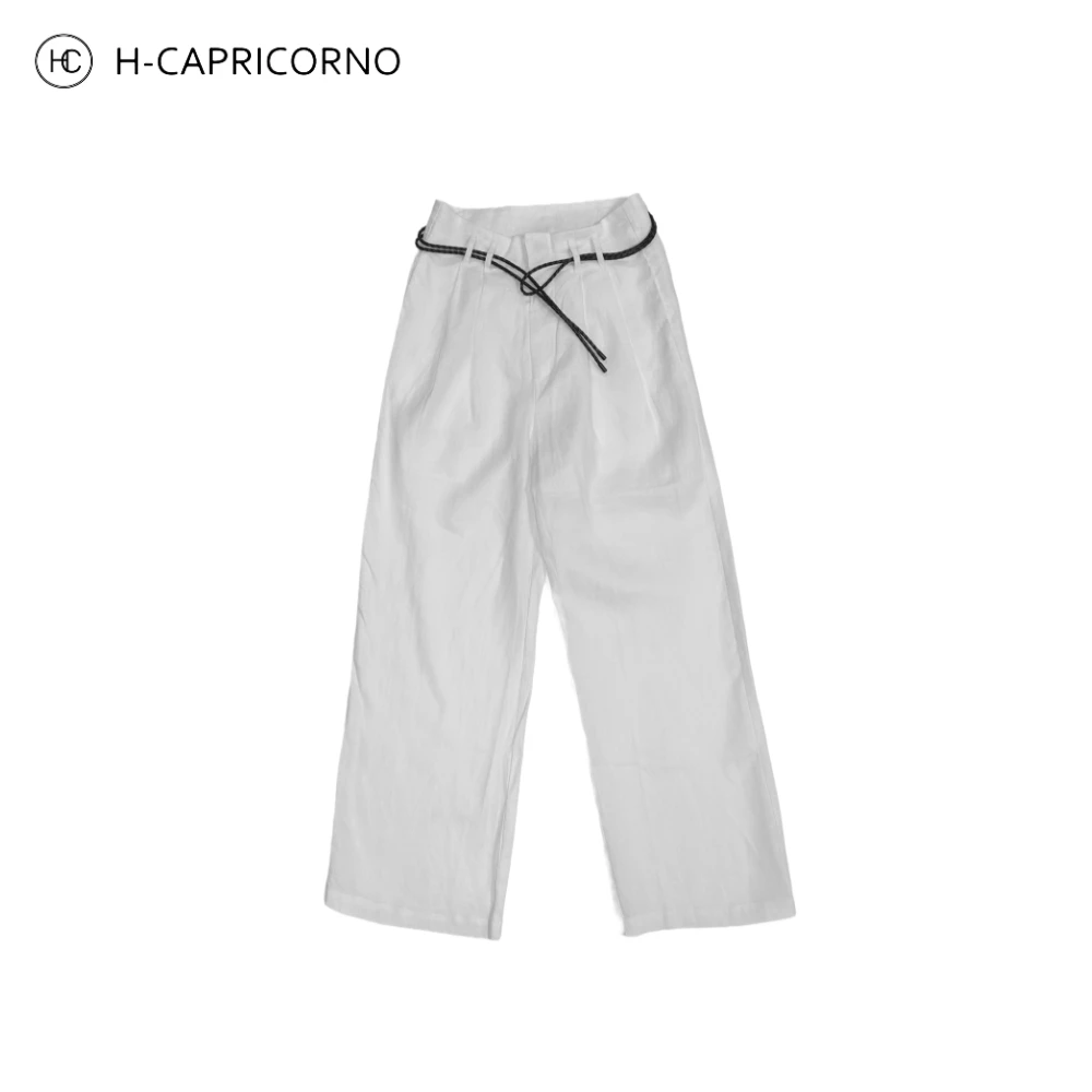 H-CAPRICORNO老钱风自带腰带皮绳直筒麻宽松爽肤感长裤