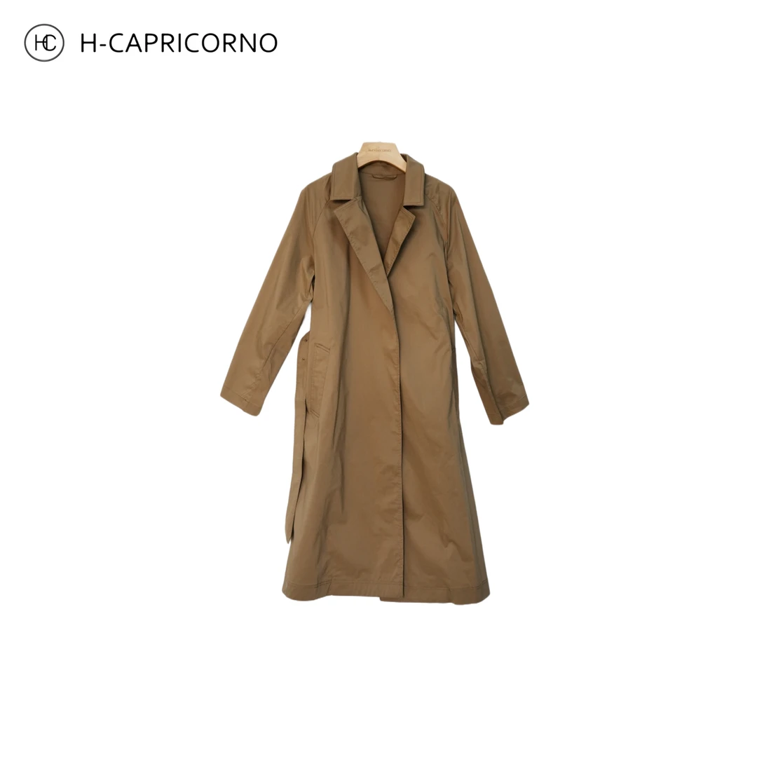 H-CAPRICORNO明星私服定纺有机精梳棉简解构棉涤府绸中长款风衣