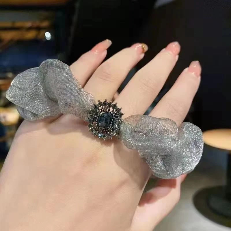 网纱发圈网红高档头绳欧根纱水钻发绳夏天气质大肠圈丸子头简约女