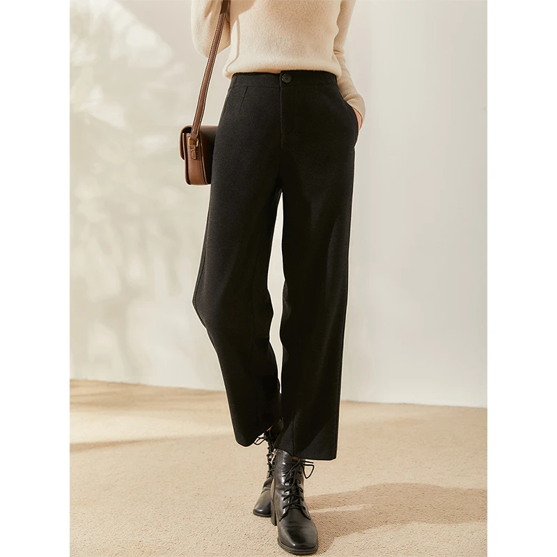 王簰保暖！羊毛加厚绒感保暖直筒裤女2024年新款休闲显瘦西装裤