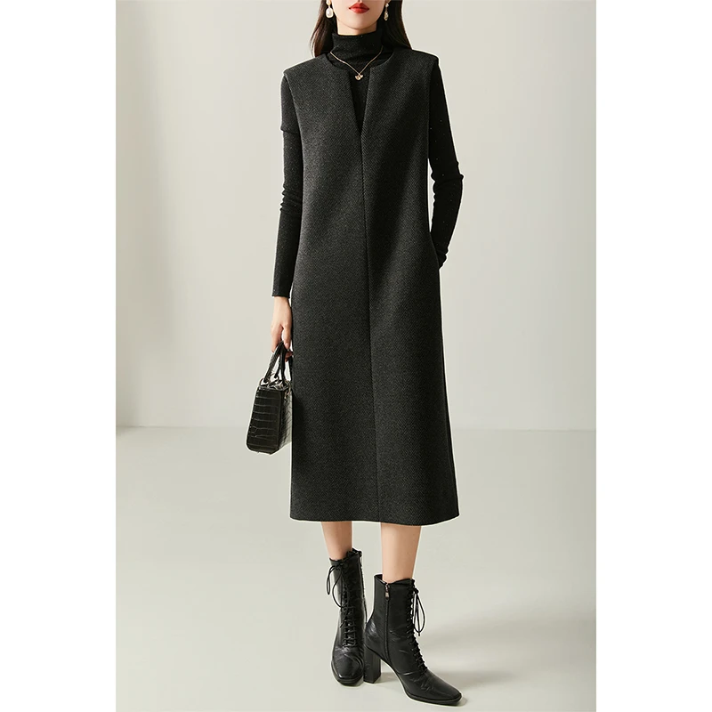 【红人上新】醋酸+羊毛人字纹保暖毛呢背心裙 无袖马甲连衣裙25秋冬