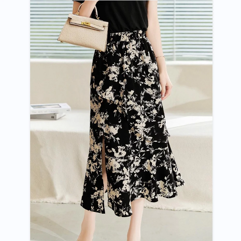 荷叶边鱼尾摆气质高档半身裙 设计感侧开叉高腰显瘦中长XQ3397Z