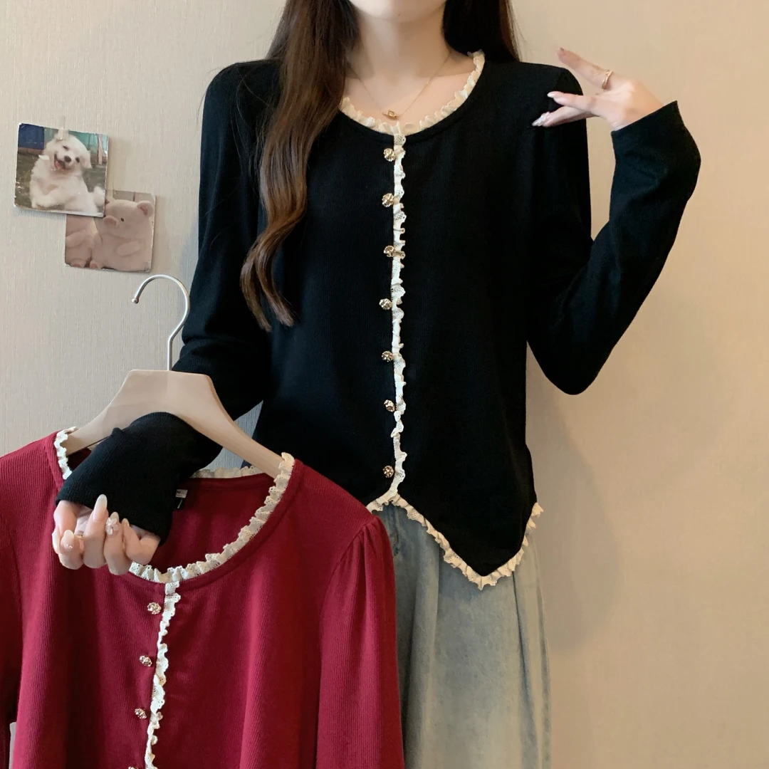 2024秋季新款大码胖mm气质打底衫法式高级感针织衫小香风上衣