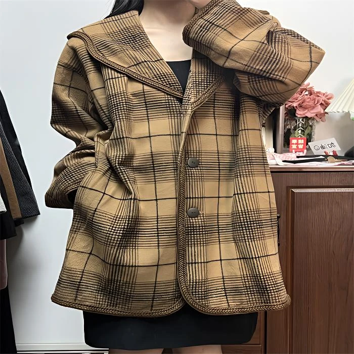 酒酒 Vintage古着复古气质女装个性长款潮流反季羊毛呢大衣外套