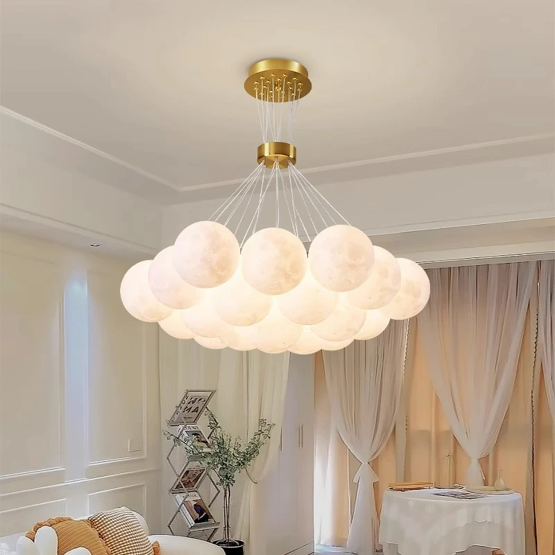 客厅简约吊灯主卧卧室月球灯北欧创意餐厅儿童房网红星球中山灯具