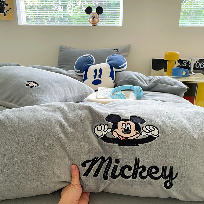迪士尼A类牛奶绒刺绣男孩床上四件套秋冬保暖加厚被套宿舍三件套4