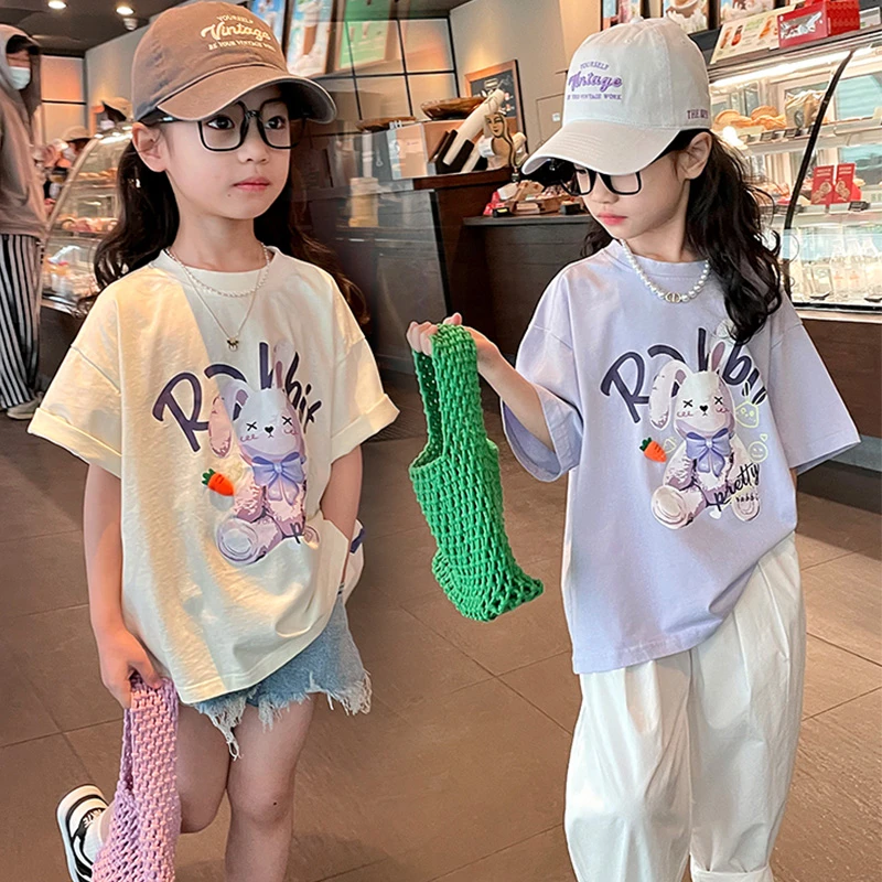 童装韩系女童百搭t恤夏季新款洋气卡通印花宽松舒适短袖休闲上衣