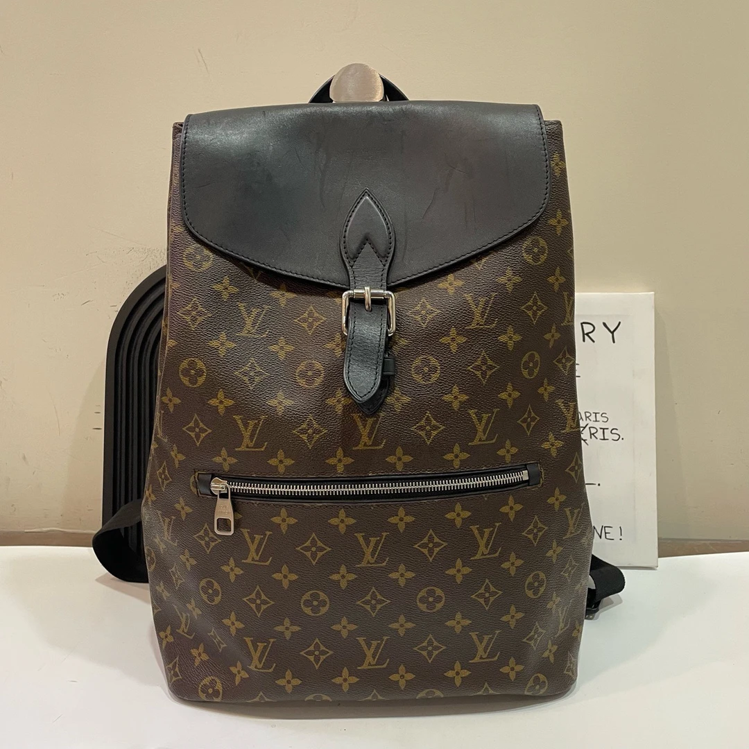 95新 LouisVuitton/路易威登 【蔡包紫】老花拼黑双肩包经典大号
