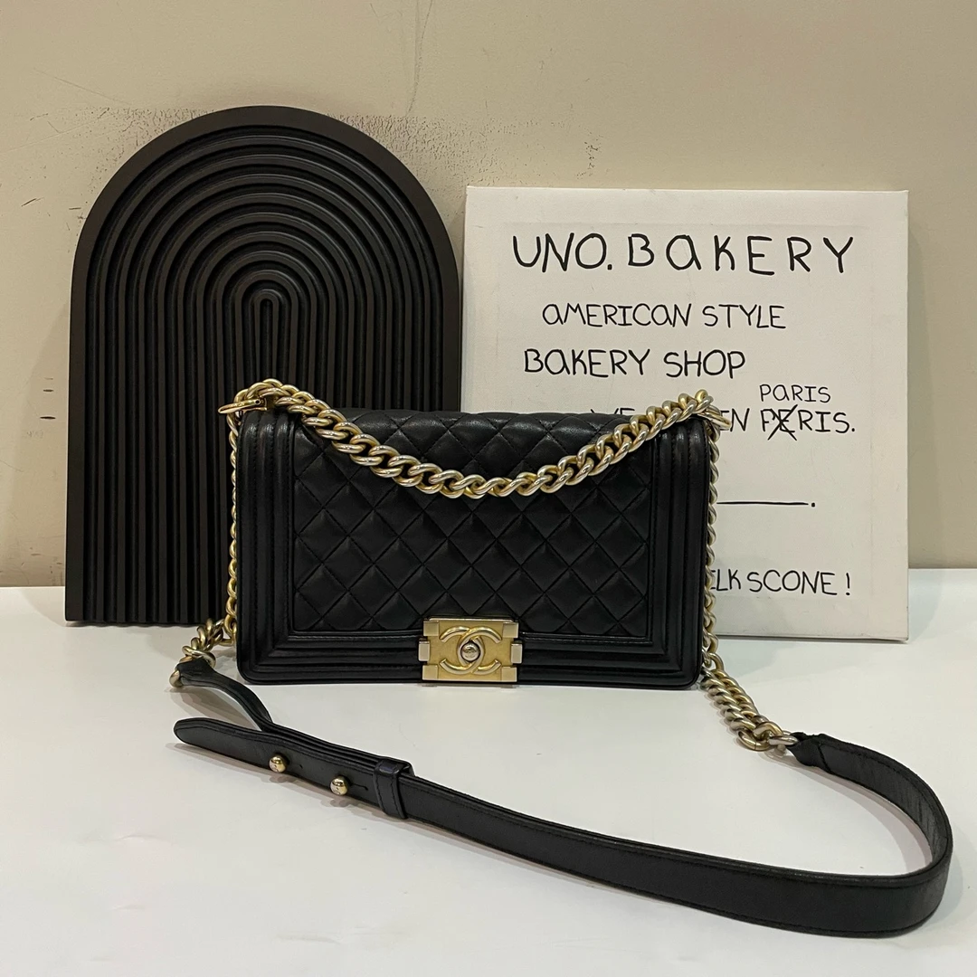 95新 Chanel/香奈儿 【蔡包紫】黑金leboy中号/9077771小香风