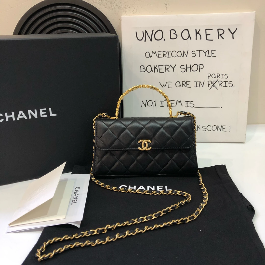 95新 Chanel/香奈儿 【蔡包紫】22b黑色珐琅手柄kelly 大号/9611041