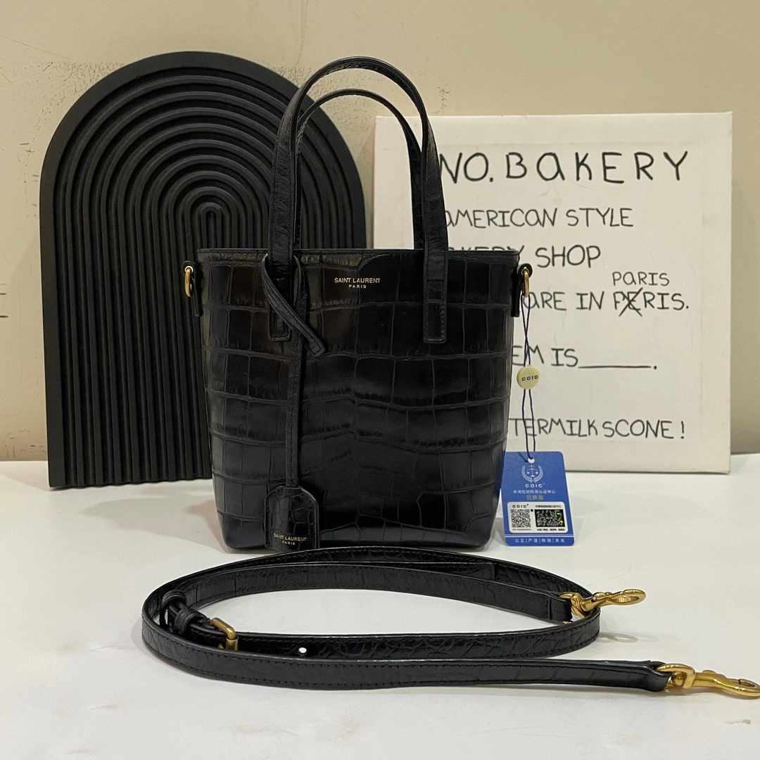 95新 YSL/圣罗兰 【蔡包紫】黑色压纹水桶